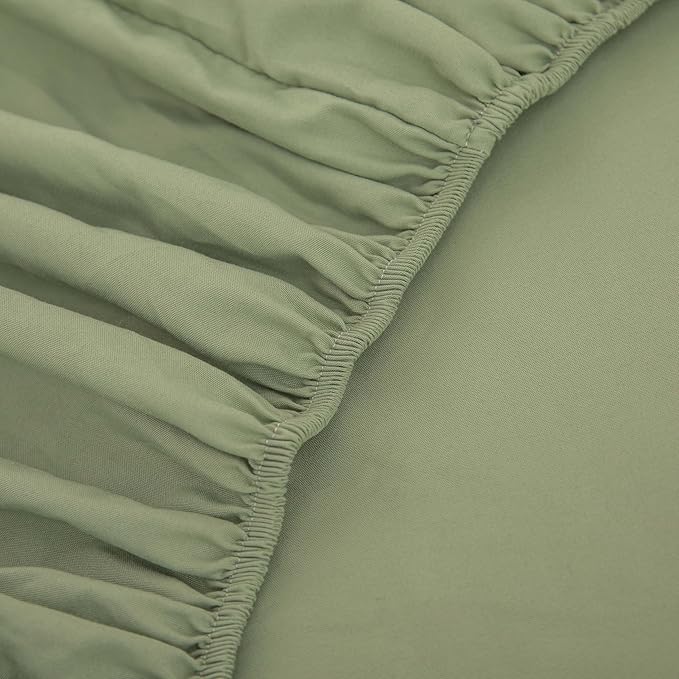 5 Pcs Sage Green Comforter Sets Queen Size for Girls Women Kids, Boho Light Green Bedding Set Queen Size,Soft Lightweight Microfiber Bed Set for All Season - LeafyLoom