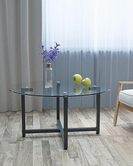 NicBex Coffee Table Modern Tempered Glass Coffee Table with Storage Round Center Tables with Metal Legs Dining Table for Living Room, Dining Room, Office, and Bedroom,35.44" W, Transparent+Gray - LeafyLoom