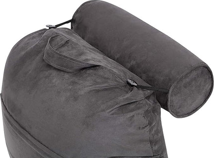 Husband Pillow XXL Cover Aspen Edition Iron Grey, Reversible Microfiber to Microsuede, Side & Back Pockets - Handle for Easy Transport - Super Cozy Bed Rest Pillow Cover with Arms - Easy Care - LeafyLoom
