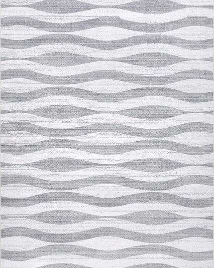 nuLOOM Kami Abstract Curves Machine Washable Ultra Thin Area Rug, 3' x 5', Light Grey - LeafyLoom