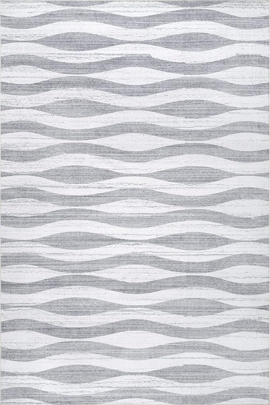 nuLOOM Kami Abstract Curves Machine Washable Ultra Thin Area Rug, 3' x 5', Light Grey - LeafyLoom