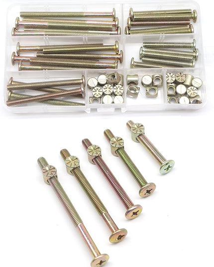 25-Set M6 Phillips Head Bolts Barrel Nuts Assortment Kit for Chairs Furnitures, Bunk Bed Crib Hardware Replacements Kit, M6x45mm/ 55mm/ 65mm/ 75mm/ 85mm Zinc Plated - LeafyLoom