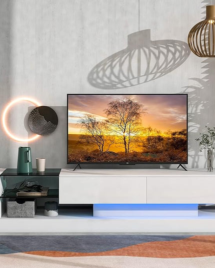 NicBex TV Stand for 75 Inch TV LED Entertainment Center Media Storage Console Table with 2 Media Storage Cabinets and 16-Color RGB LED for Living Room,Bedroom, 70.8 Inch,White - LeafyLoom
