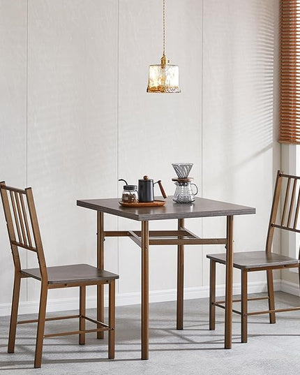 NicBex Small Dining Table for 2 Kitchen Table and Chairs Dining Set for 2, Square Wooden Dining Table with 4 Legs and 2 Metal Chair for Home Office, Kitchen, Dining Room, Antique Brown - LeafyLoom