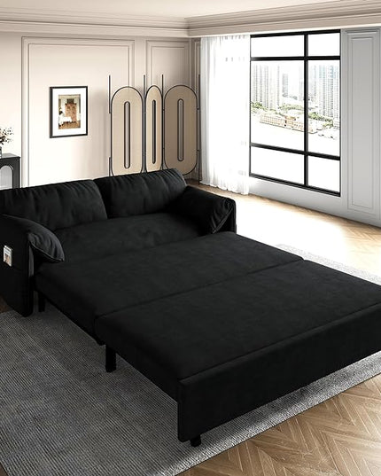 Oversized 3 in 1 Loveseat Sleeper Sofa Bed,Queen Size Love Seats W/Pull Out Couch and Padded Armrests Convertible Spacious Sofabed with Side Storage Pocket for Home Office Apartment Living Room - LeafyLoom