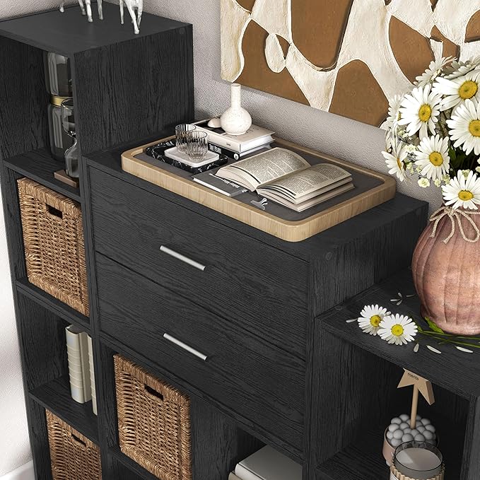 Apexa 2 Wooden Stackable Storage, Small Food Pantry Cabinet, Cajonera De Madera, Underbed Drawer Dorm Teen Room Decor & Bedroom, Home Office, Kitchen, Black - LeafyLoom