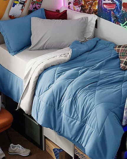 Bedsure Blue Twin XL Comforter Set - 5 Pieces Reversible Blue Bed Set Twin XL with Comforters, Sheets, Pillowcase & Sham, Blue Bedding Set for College - LeafyLoom