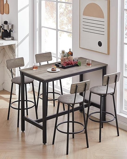 NicBex Dining Room Table Set for 4 Corner Dining Table Set Bar Table Set with 4 Bar Stools PU Soft Seat with Backrest Set for Kitchen, Dining Room, Dinette, Thicken Steel Frame, Grey - LeafyLoom