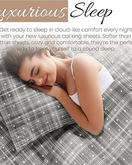 Linen Market 4 Piece Sheet Set Patterned, California King, Polkadot Gray - LeafyLoom