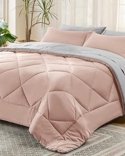 Bedsure Blush Pink California King Size Comforter Set - 7 Pieces Reversible Cal King Bed in a Bag Bed Set with Comforters, Sheets, Pillowcases & Shams, California King Bedding Sets - LeafyLoom