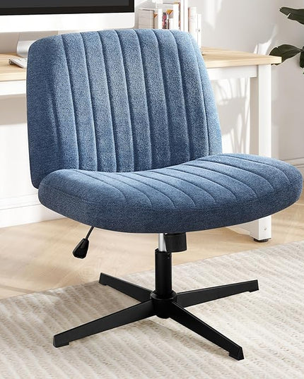Criss Cross Chair, Cross Legged Office Chair, Wide Comfty Desk Chair, No Wheels Armless Computer Task Chair, Swivel Vanity Home Chair, Height Adjustable - LeafyLoom