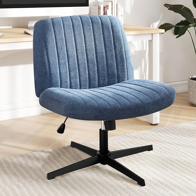 Criss Cross Chair, Cross Legged Office Chair, Wide Comfty Desk Chair, No Wheels Armless Computer Task Chair, Swivel Vanity Home Chair, Height Adjustable - LeafyLoom