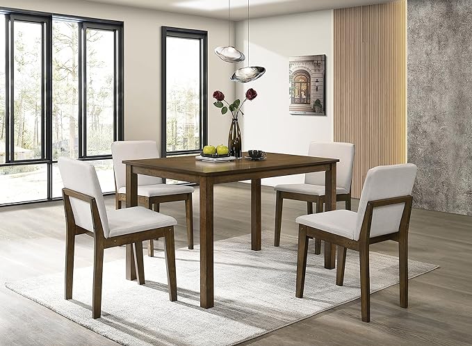 NicBex Dining Table Set for 4 Kitchen Table Set 5Pc Dining Room Set Dining Table 4 Chairs Fabric Chair Seat Kitchen Breakfast Dining Room Furniture for Living Room, Walnut - LeafyLoom