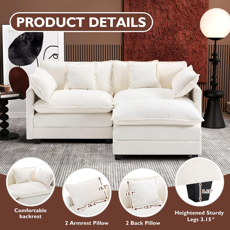 Ihanherry 111.4" L Shaped Modern Sofa Modular Sectional Cloud Couch with Ottoman, 4-Seat Chenille Deep Seat Sofa with Pillow for Living Room, Bedroom and Apartment, Beige LeafyLoom