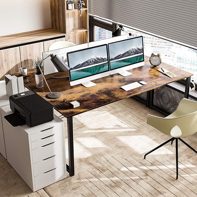 Coleshome 63 Inch Computer Desk, Modern Simple Style Desk for Home Office, Study Student Writing Desk, Vintage - LeafyLoom