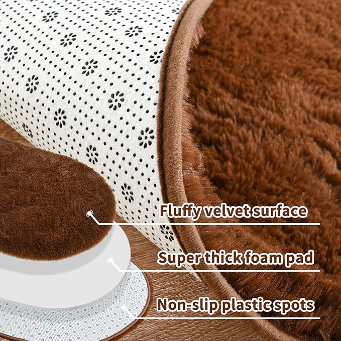 Noahas Ultra Soft Fluffy Bedroom Rugs,2.6' X 5.3' Oval Coffee Fluffy Rugs for Bedroom,Small Throw Rugs, Kids Room Carpet Modern Shaggy Area Rugs Home Decor - LeafyLoom