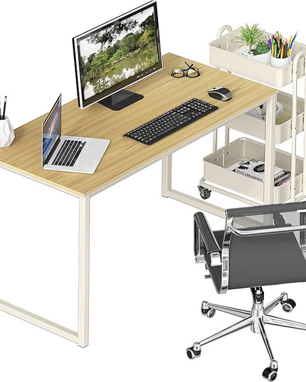 SHW Home Office 48-Inch Computer Desk, White/Oak - LeafyLoom