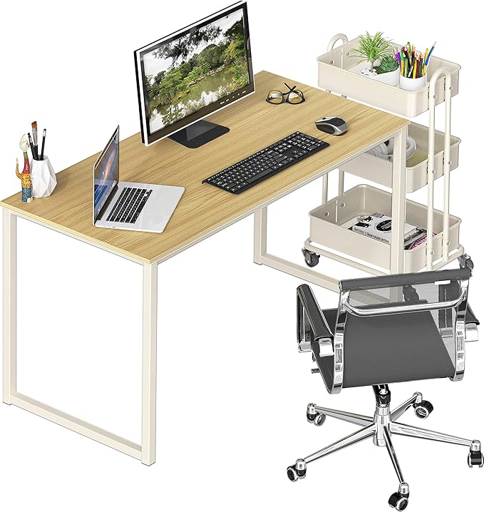 SHW Home Office 48-Inch Computer Desk, White/Oak - LeafyLoom