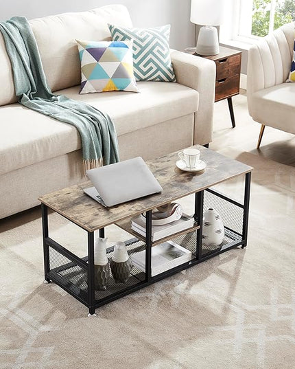 VECELO Industrial, Media Console Table up to 47 inch Television,3-tier Mesh/Wood Storage Shelves for Living Room/Bedroom, 39 inch TV Stand, Grey - LeafyLoom