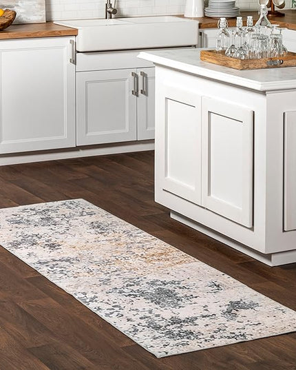 nuLOOM Danae Abstract 2x10 Machine Washable Runner Rug for Living Room Bedroom Dining Room Entryway Hallway Kitchen, Ivory/Grey - LeafyLoom