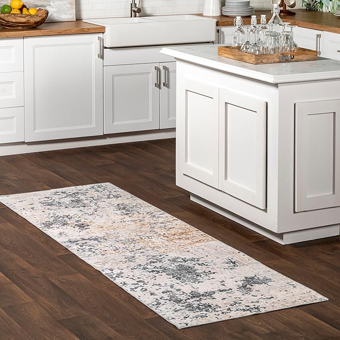 nuLOOM Danae Abstract 2x10 Machine Washable Runner Rug for Living Room Bedroom Dining Room Entryway Hallway Kitchen, Ivory/Grey - LeafyLoom