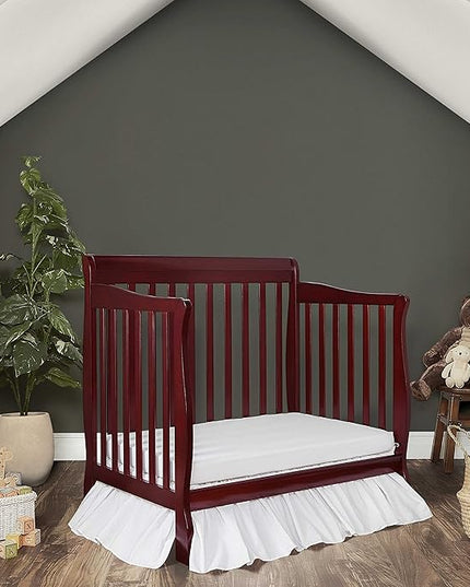 Aden 4-in-1 Convertible Mini Crib In Cherry, Greenguard Gold Certified, Non-Toxic Finish, New Zealand Pinewood, With 3 Mattress Height Settings - LeafyLoom