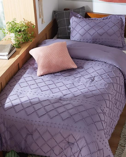 Bedsure Twin/Twin XL Comforter Set - Grayish Purple Boho Twin Extra Long Comforter Set for College, Shabby Chic Dorm Bedding Set, 2 Pieces Modern Farmhouse Bed Set, includes 1 Pillow Sham - LeafyLoom