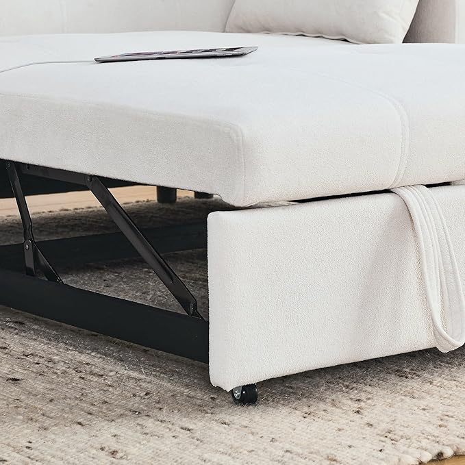 4 in 1 Multifunctional Convertible Loveseat Sleeper Sofa Bed,Soft Chenille Tufted Love Seats Sofabed W/Pull Out Sleep Couch,Armrests Storage,Cupholders,USB Ports,Pillows and Side Pockets - LeafyLoom