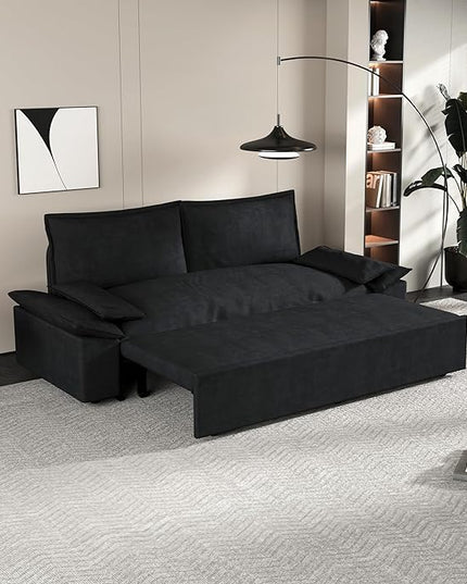 Functional Love Seats Convertible Queen Size Sofabed with 2 Lumbar Pillows, 70" Oversized Loveseat Sofa W/Pull Out Sleeper Couch Bed and Padded Armrests for Home Office Apartment Living Room - LeafyLoom