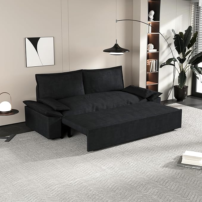 Functional Love Seats Convertible Queen Size Sofabed with 2 Lumbar Pillows, 70" Oversized Loveseat Sofa W/Pull Out Sleeper Couch Bed and Padded Armrests for Home Office Apartment Living Room - LeafyLoom