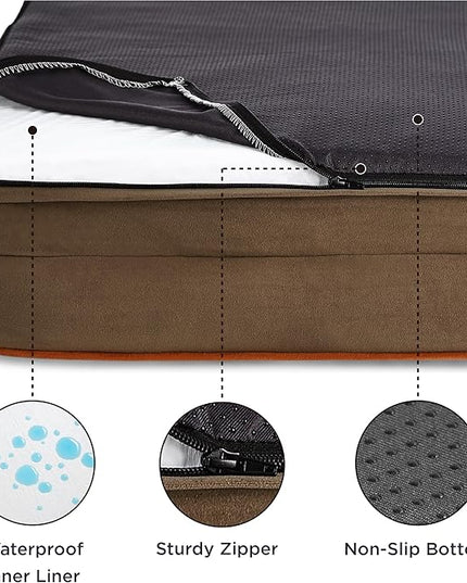 Bedsure Orthopedic Dog Bed for Large Dogs - Big Washable Dog Sofa Beds Large, Supportive Foam Pet Couch Bed with Removable Washable Cover, Waterproof Lining and Nonskid Bottom, Brown BEDSURE