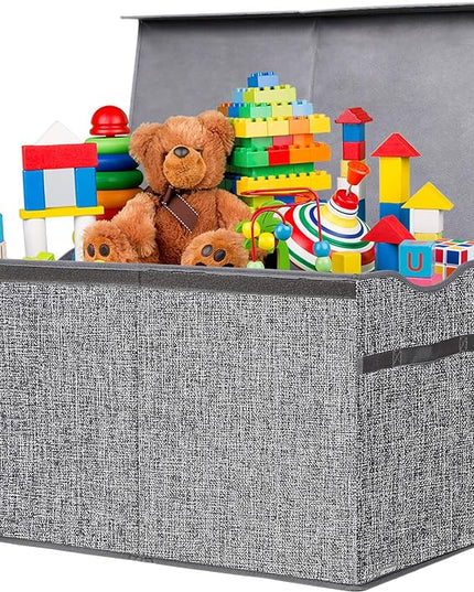Toy Box Chest, Collapsible Sturdy Storage Bins with Lids, Extra Large Kids Toy Storage Organizer Boxes Bins Baskets for Kids, Boys, Girls, Nursery Room, Playroom, Closet (Linen Gray) - LeafyLoom