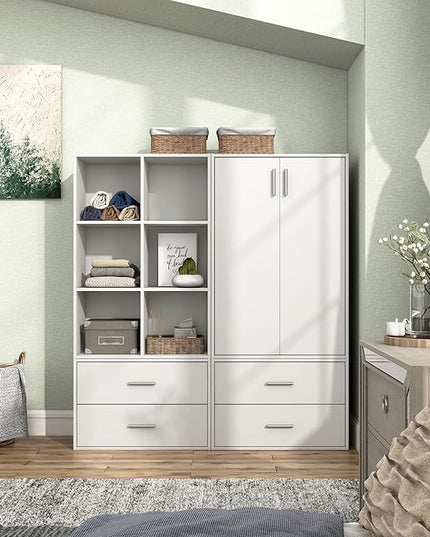 Apexa 6 Cube Storage Organizer Shelves, Stackable Wood Bookcase Fits Cubby Bins for Organization, Dorm Teen Room Decor & Home Office, White - LeafyLoom