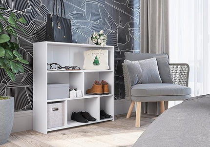 Art in Moveis Mid Century Modern Bookshelf, 6 Cube Storage Shelf - 3 Tier Retro Bookshelf CARB-Free Engineered Wood - White - LeafyLoom
