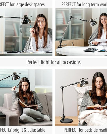 OTUS Desk Lamp Gesture Control, LED Architect Desk lamp for Home Office, Adjustable Metal Swing Arm, Tall Task Light for Drafting or Bedside Table Reading, 12 Brightness, 3 Touch Eye-Caring Modes - LeafyLoom