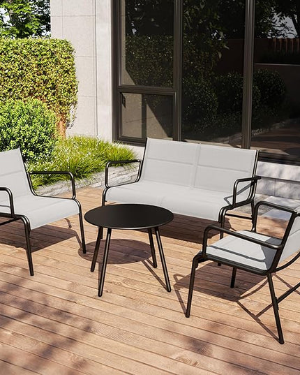 EAST OAK Outdoor Conversation Waterproof Patio Furniture Set, 4-Pieces, Grey - LeafyLoom