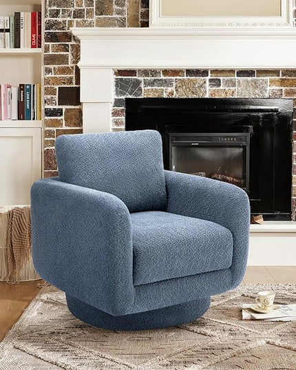 COLAMY Swivel Accent Chairs for Living Room, 32Inches Wide Upholstered Armchair with Plush Back Pillow, Modern Sofa Corner Barrel Chair for Nursery/Living Room/Bedroom-Blue - LeafyLoom