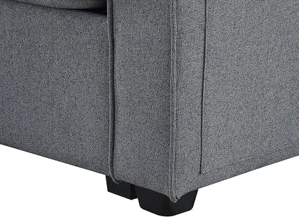 114" Modern Sofa, 4-seat Couch with Console, 2 Cupholders and 2 USB Ports Wired or Wirelessly Charged and 4 Pillows for Living Room, Apartment, 114.2inch, Dark Gray - LeafyLoom