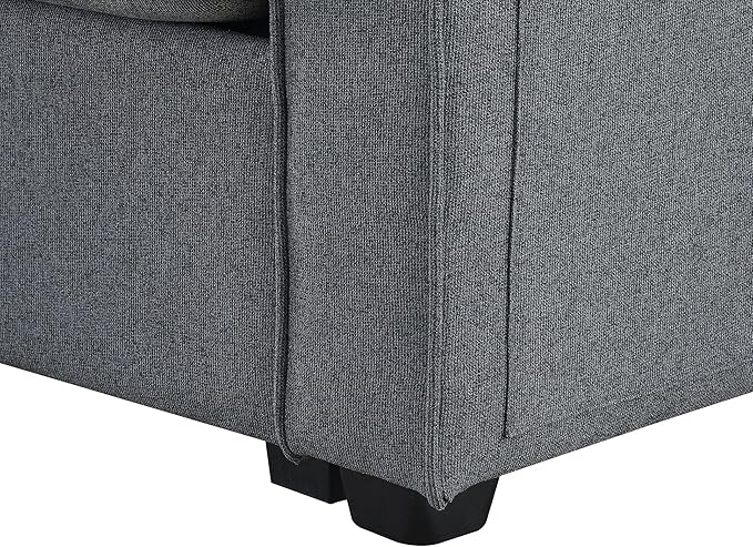 114" Modern Sofa, 4-seat Couch with Console, 2 Cupholders and 2 USB Ports Wired or Wirelessly Charged and 4 Pillows for Living Room, Apartment, 114.2inch, Dark Gray - LeafyLoom