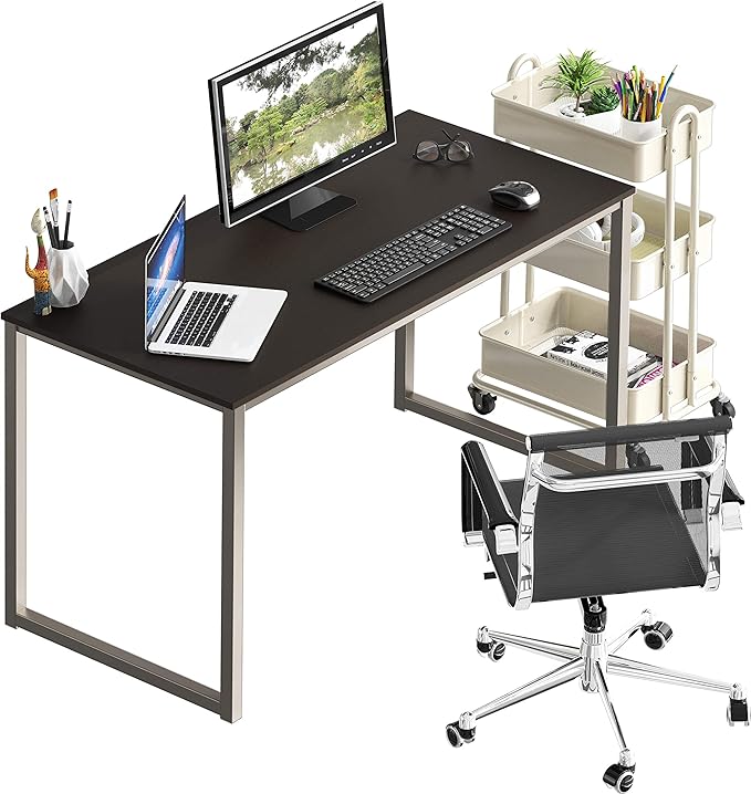 SHW Home Office 48-Inch Computer Desk, Silver/Espresso - LeafyLoom