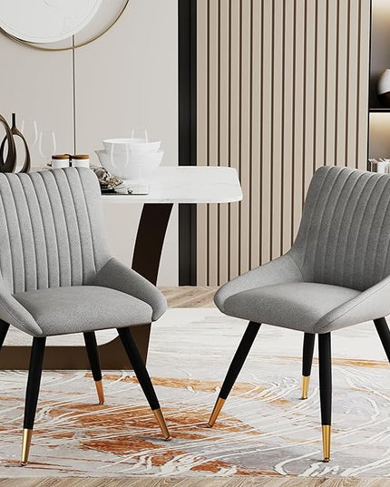 Alunaune Upholstered Grey Dining Chairs Set of 2 Modern Kitchen Chairs, Mid Century Accent Chair Faux Suede Armless Leisure Chair Living Room Desk Side Chair - LeafyLoom