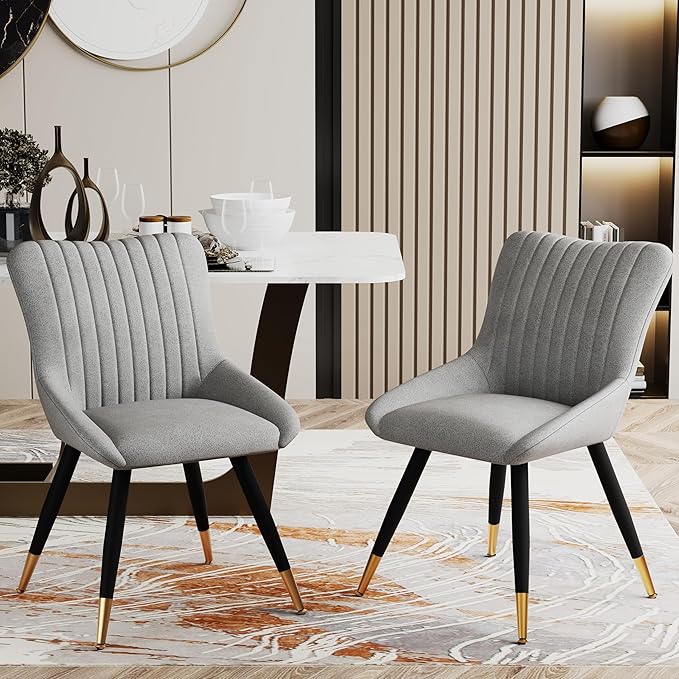 Alunaune Upholstered Grey Dining Chairs Set of 2 Modern Kitchen Chairs, Mid Century Accent Chair Faux Suede Armless Leisure Chair Living Room Desk Side Chair - LeafyLoom