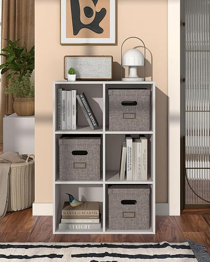 Apexa 6 Cube Storage Organizer Shelves, Stackable Wood Bookcase Fits Cubby Bins for Organization, Dorm Teen Room Decor & Home Office, Greige - LeafyLoom