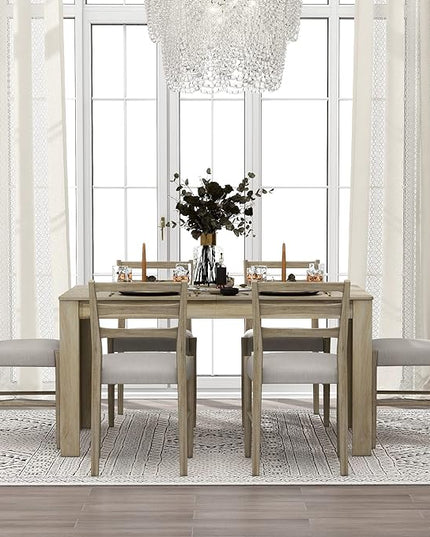 Modernization Wooden Mutifunctional Extendable 12” Leaf and 2 Drawers, 6 Chairs with Soft Cushion, for Dinningroom, 7 Piece Dining Table Set, Natural Wood Wash 8 - LeafyLoom