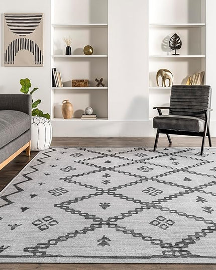 nuLOOM Celesta Bohemian Trellis Machine Washable Ultra Thin Area Rug, 6' x 9', Ivory - LeafyLoom