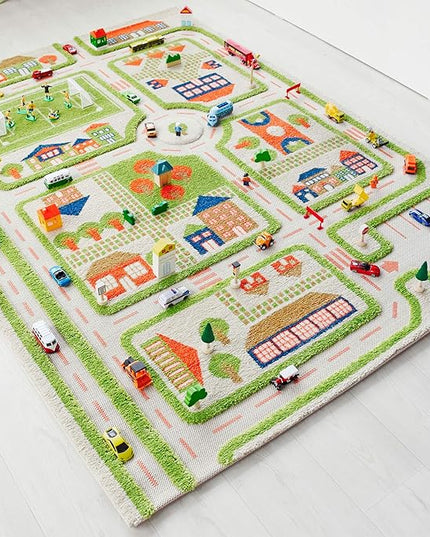 IVI 3D Play Carpet 71 x 52.5-inch Educational Green Traffic Soft Floor Rug Mat for Bedroom, Kids Den, or Playroom, Large - LeafyLoom
