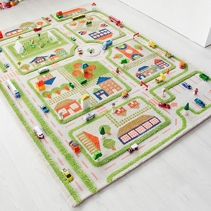 IVI 3D Play Carpet 71 x 52.5-inch Educational Green Traffic Soft Floor Rug Mat for Bedroom, Kids Den, or Playroom, Large - LeafyLoom