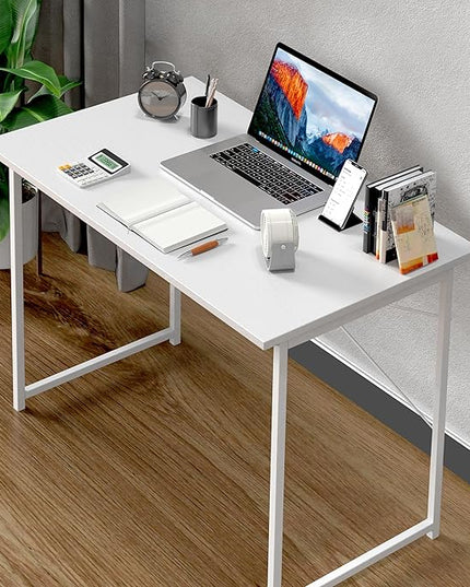 HealSmart Home Office Computer Desk, Modern Style Design with Headphone Hooks for Working, Writing and Gaming, 32 Inch, 40 Inches, White - LeafyLoom