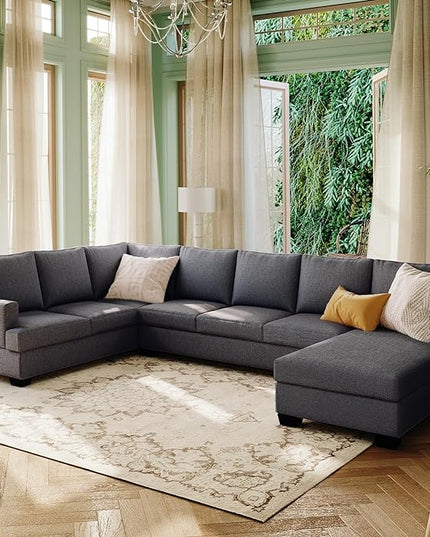 125.6" Large U-Shaped Sectional Sofa with Extra Wide Chaise Loung, Modern Oversized Modular Deep Seat Upholstered Couch for Home, Apartment, Living Room Furniture Set, Grey, 125.6 Inch - LeafyLoom