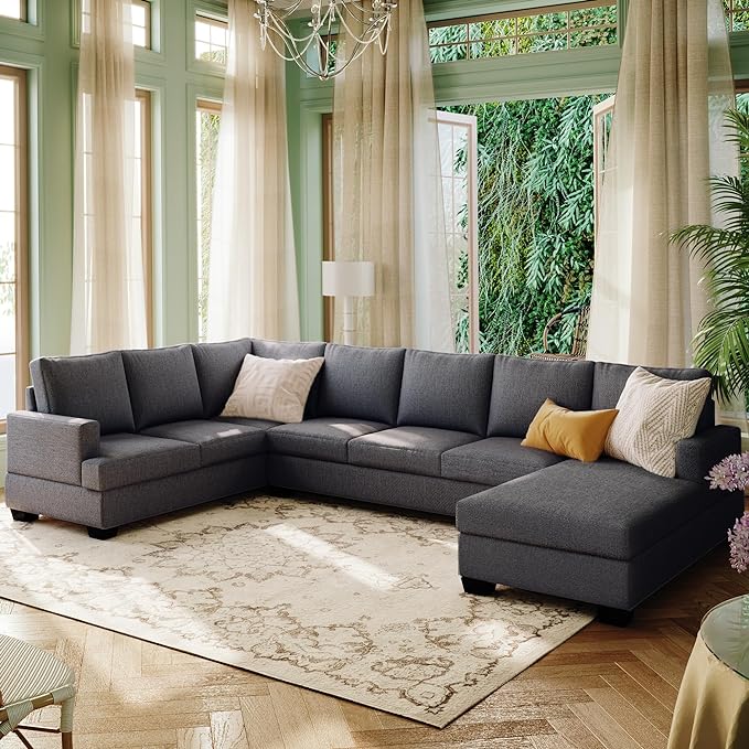125.6" Large U-Shaped Sectional Sofa with Extra Wide Chaise Loung, Modern Oversized Modular Deep Seat Upholstered Couch for Home, Apartment, Living Room Furniture Set, Grey, 125.6 Inch - LeafyLoom